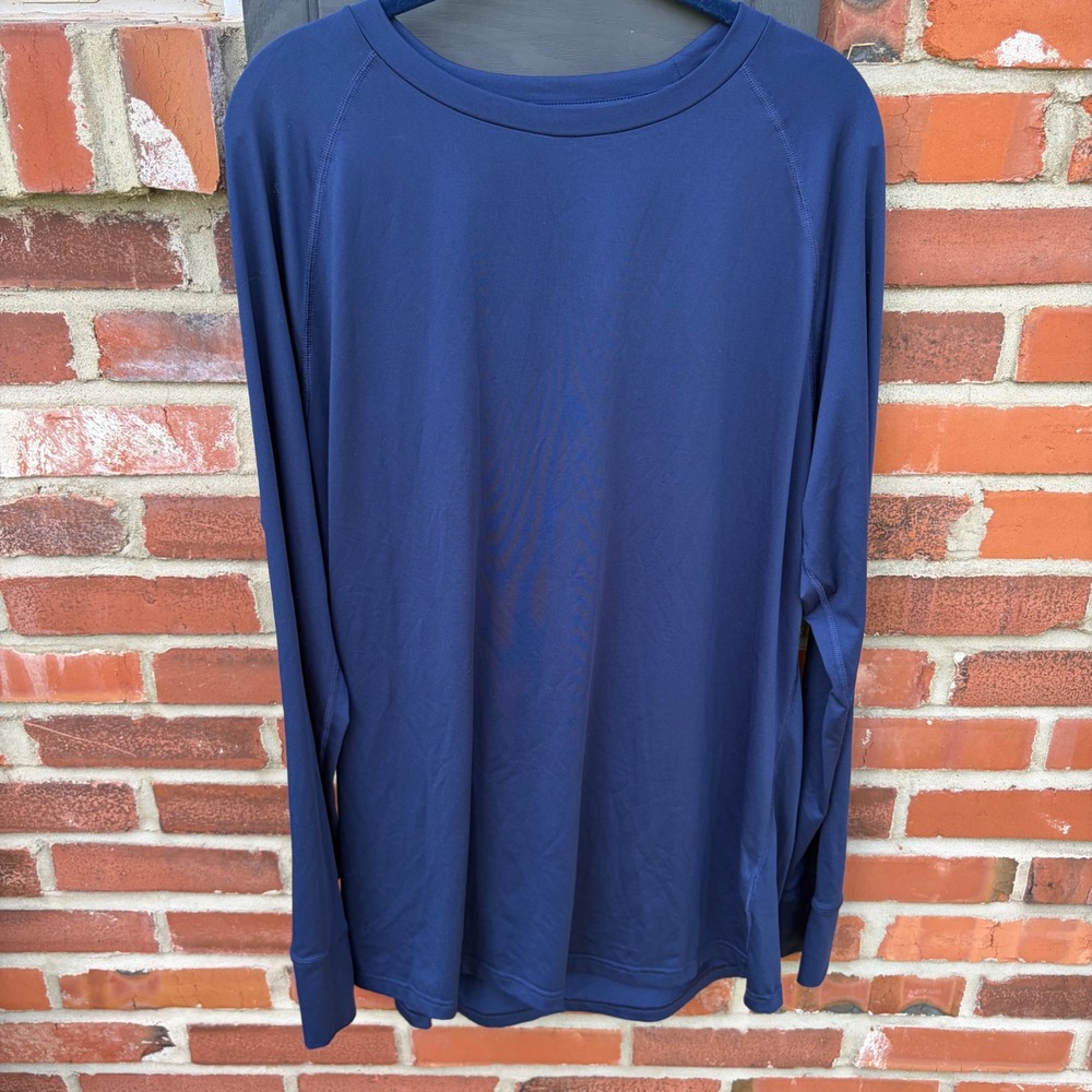 Lands End Mens Navy Blue Long Sleeve Active Shirt Large Tall L/T 42-44 RN62830